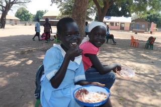Children eating Mary's Meals in South Sudan